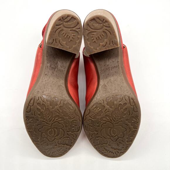 JOSEF SEIBEL Bonnie Leather Peep Toe Bootie Womens 9 Red Slingback Block Heel - Picture 8 of 13